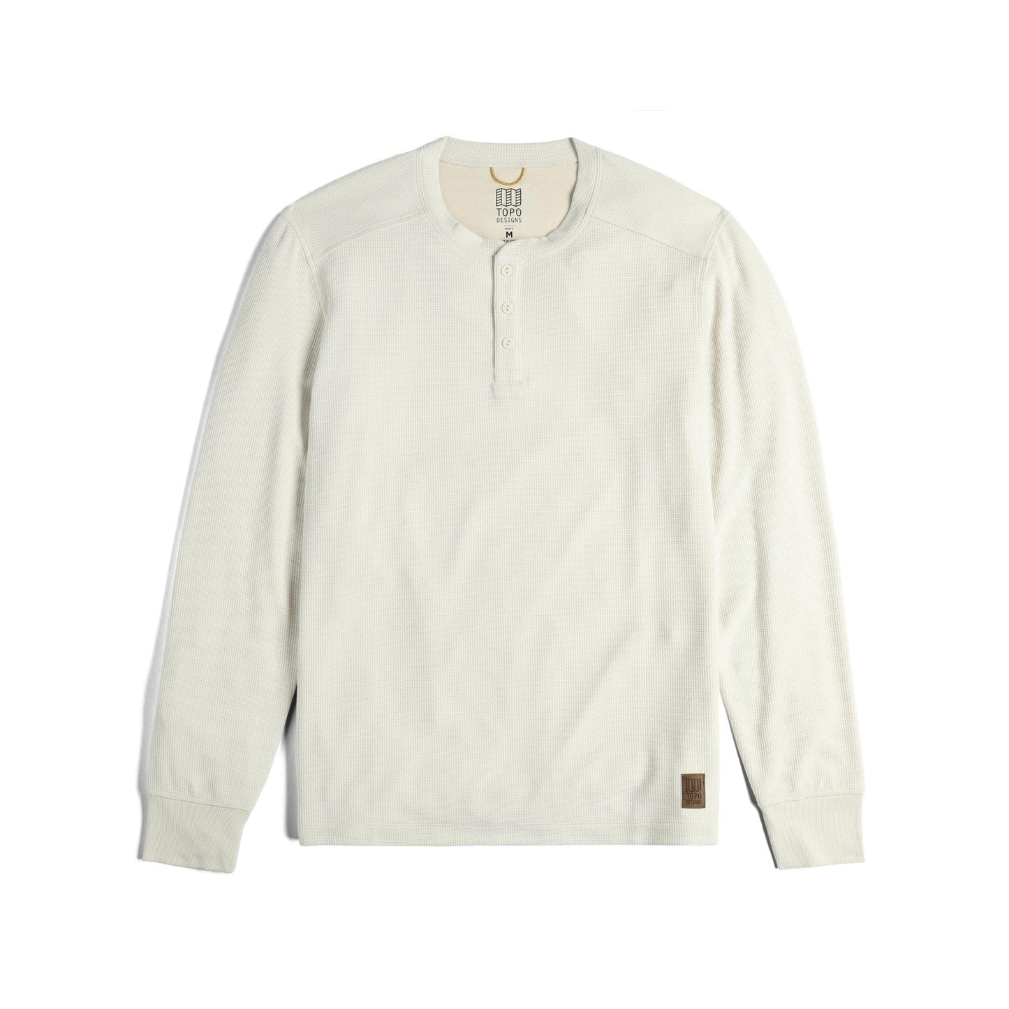 Front View of Topo Designs Global Waffle Henley - Men's in "Bone White"