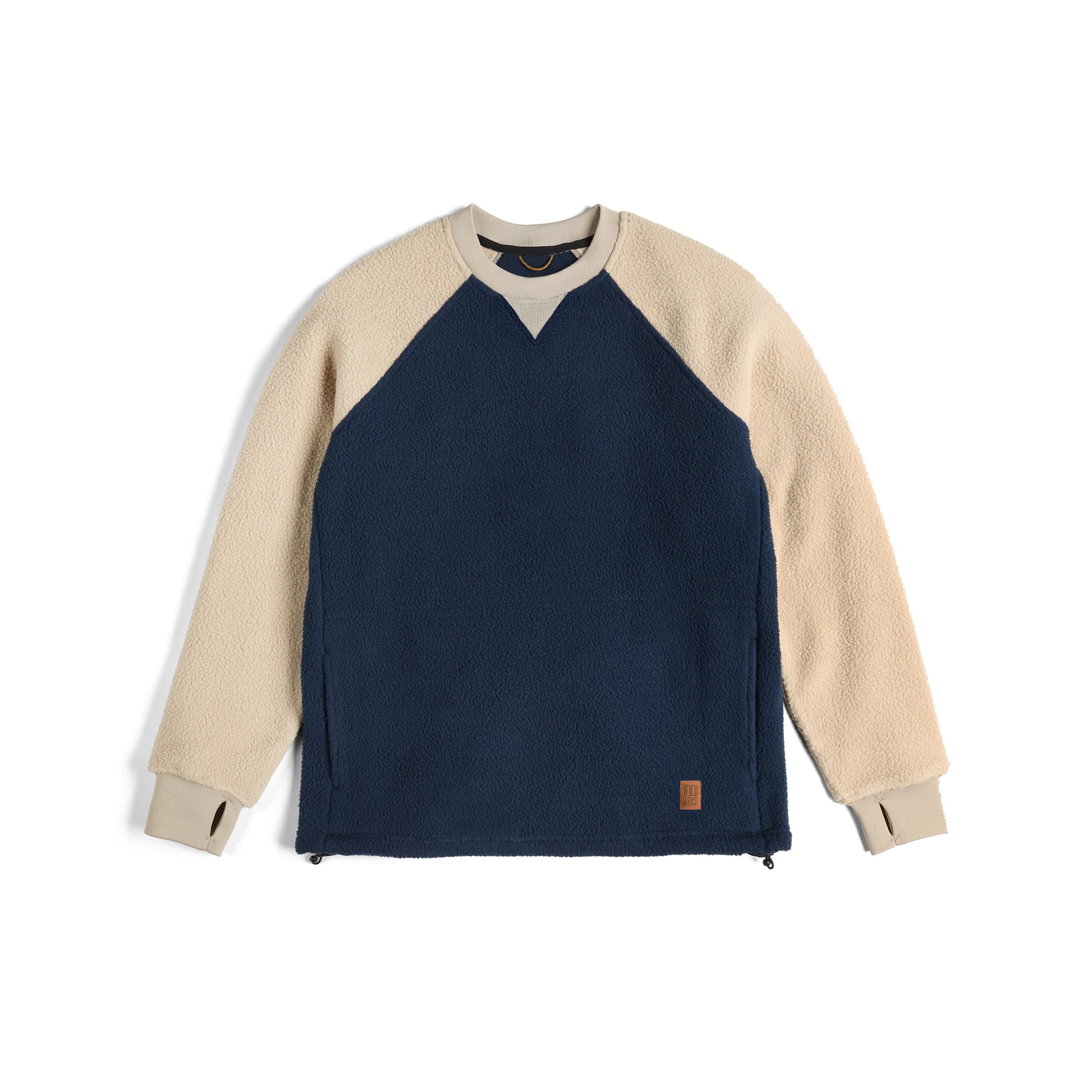 Front View of Topo Designs Mountain Fleece Crewneck - Unisex in "Midnight / Oatmeal"
