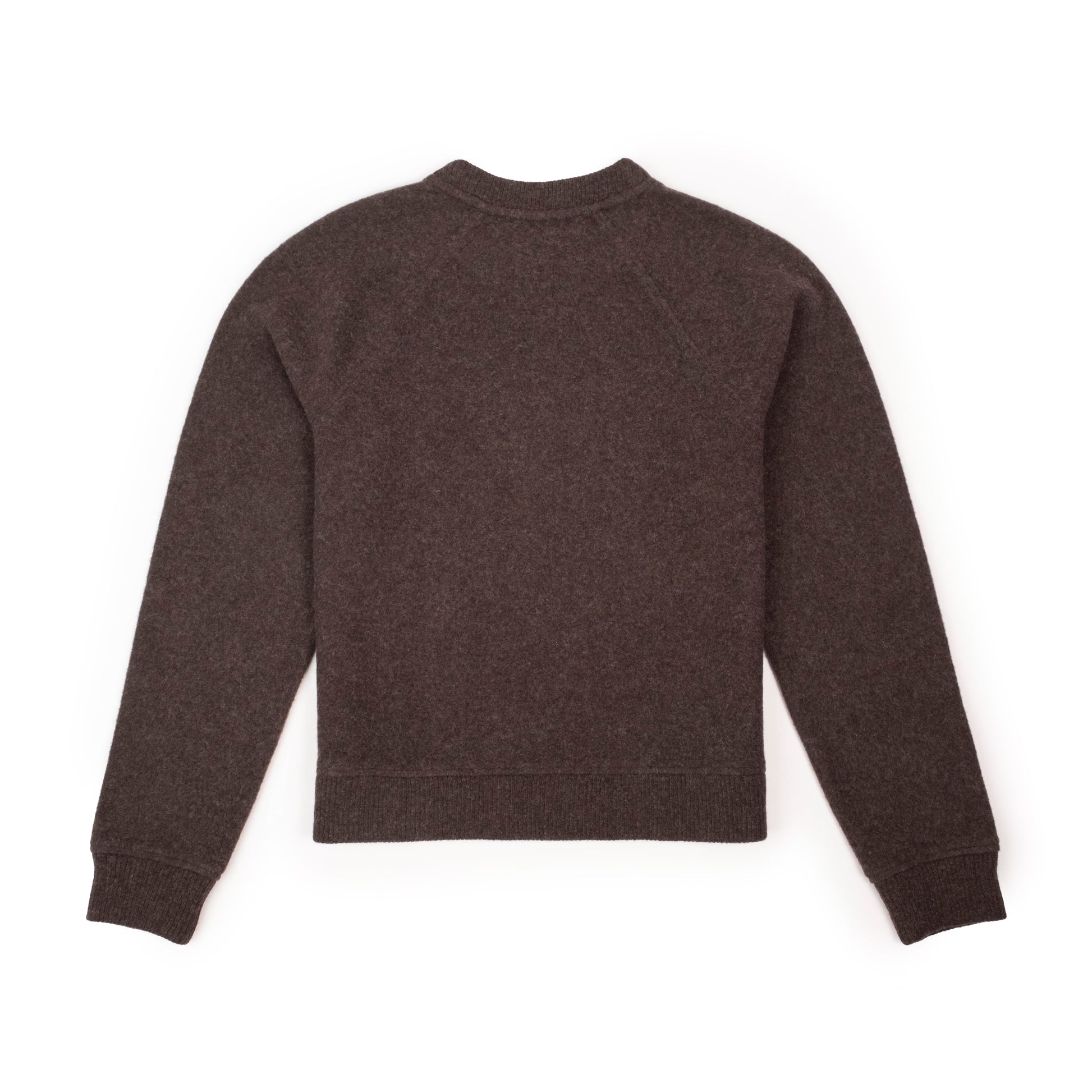 Back View of Topo Designs Global Wool Sweater - Women's in "Chocolate"