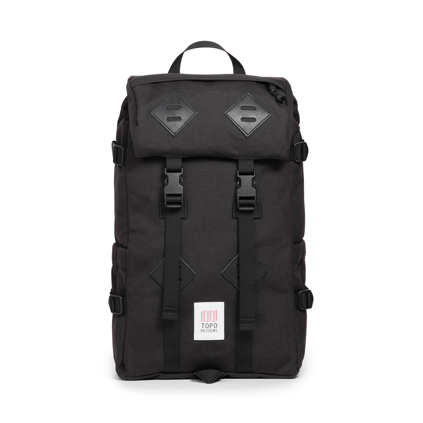 Front view of Topo Designs Klettersack Classic vintage-inspired rucksack backpack in "Black".