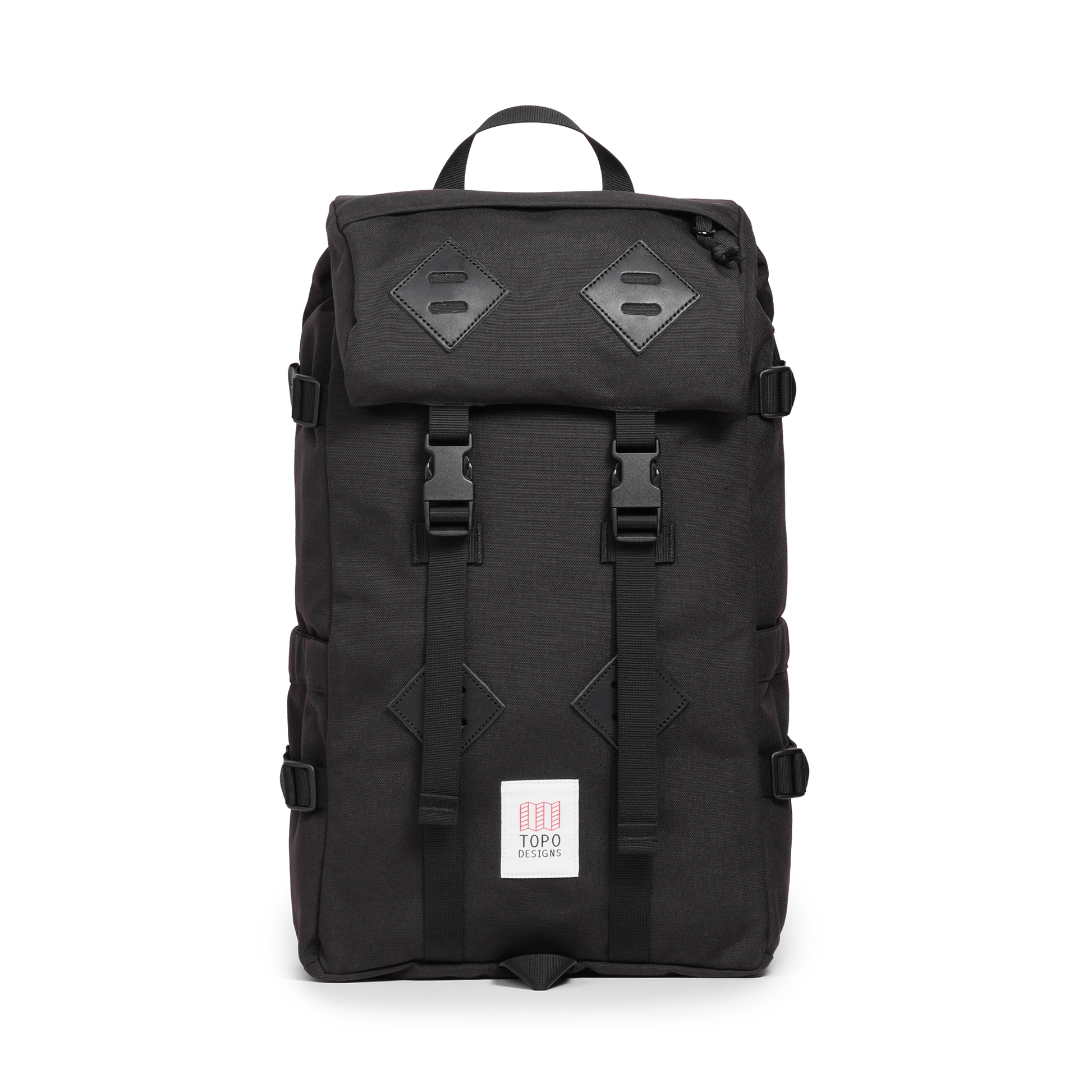 Front view of Topo Designs Klettersack Classic vintage-inspired rucksack backpack in "Black".