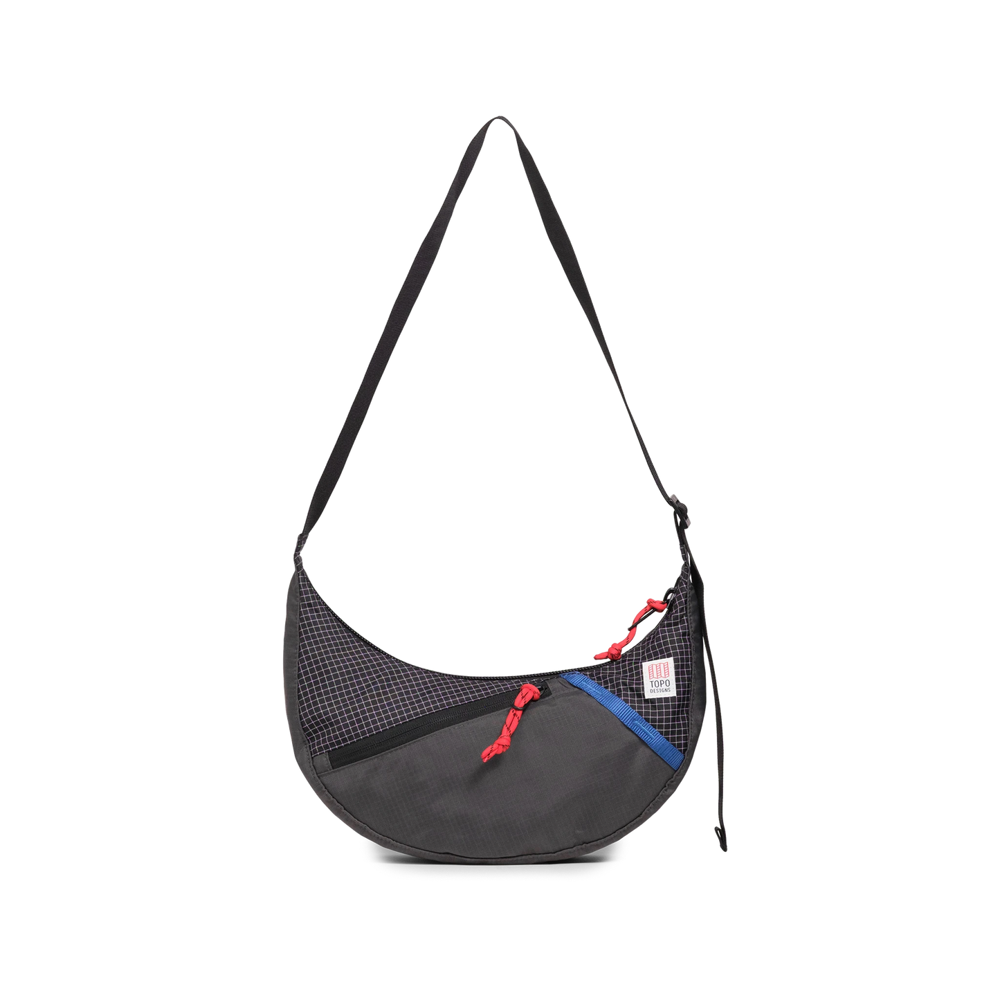 Front View of Topo Designs Moonlight Crossbody Bag in "Black / White Grid"