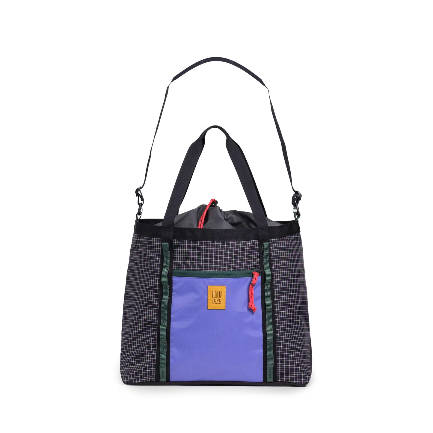 Front View of Topo Designs Mountain Utility Tote in "Grid / Very Peri"