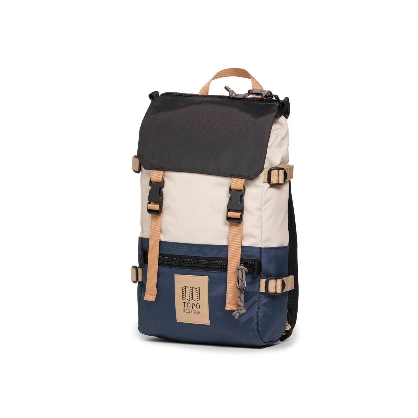 Front View of Topo Designs Rover Pack Mini in "Bone White / Pond Blue"