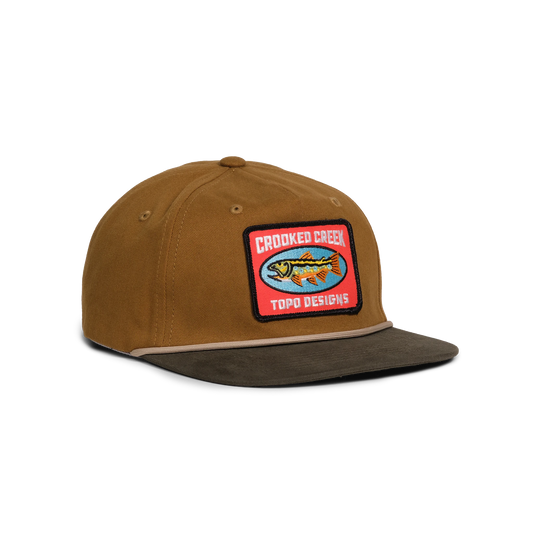 Front quarter shot of Topo Designs x CCH x Pine Printshop Rope Cap in "Stuttgart"
