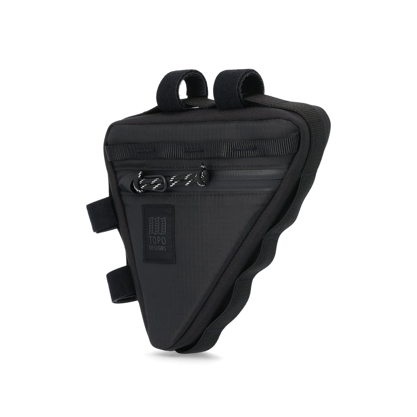Topo Designs Bike Frame Bag in "Black / Black" lightweight recycled nylon.