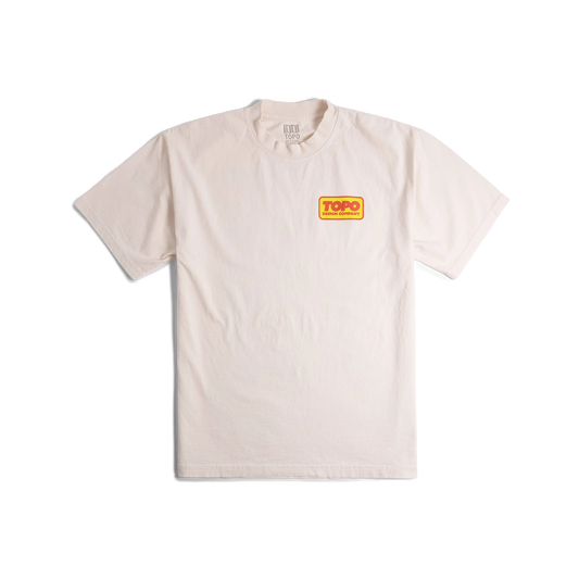 Front flat lay image of Topo Designs x Pine Printshop Catalog Tee in "Creme"