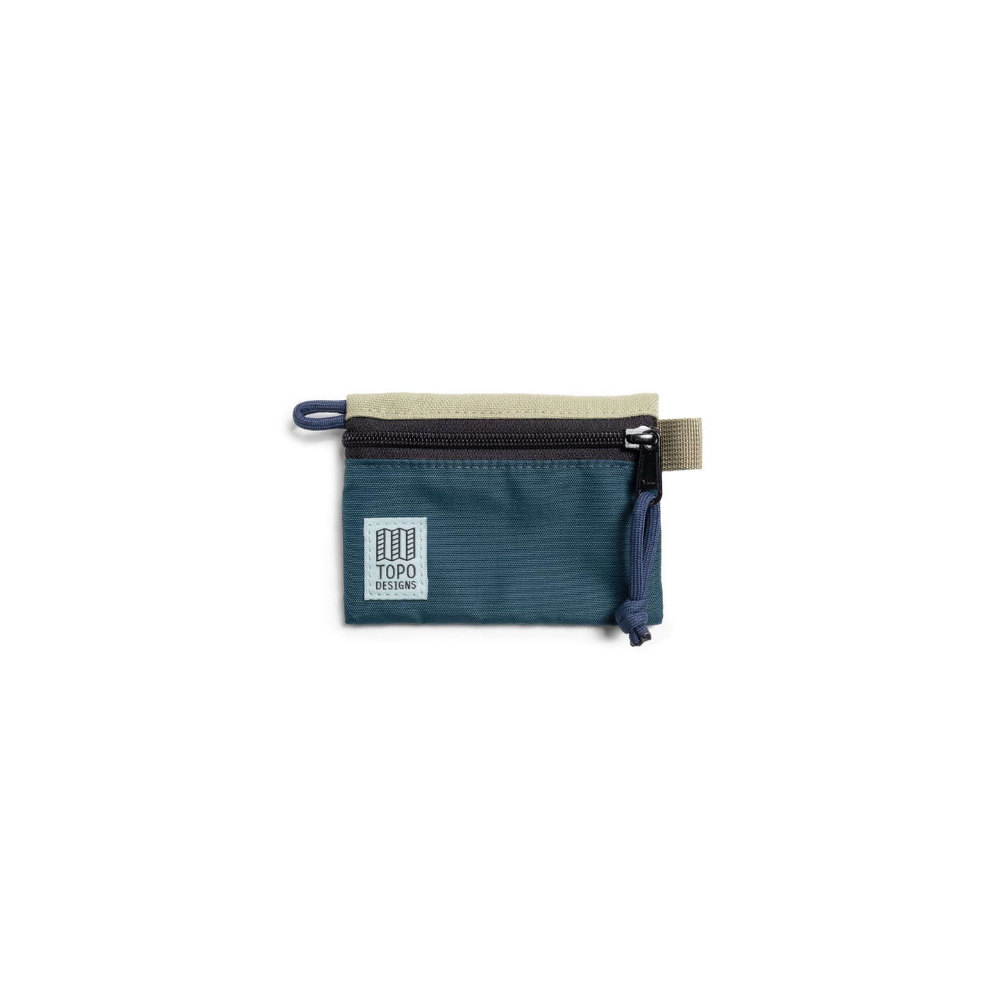 Front View of Topo Designs Accessory Bag "Micro" in "Oil Green / Dark Pine"