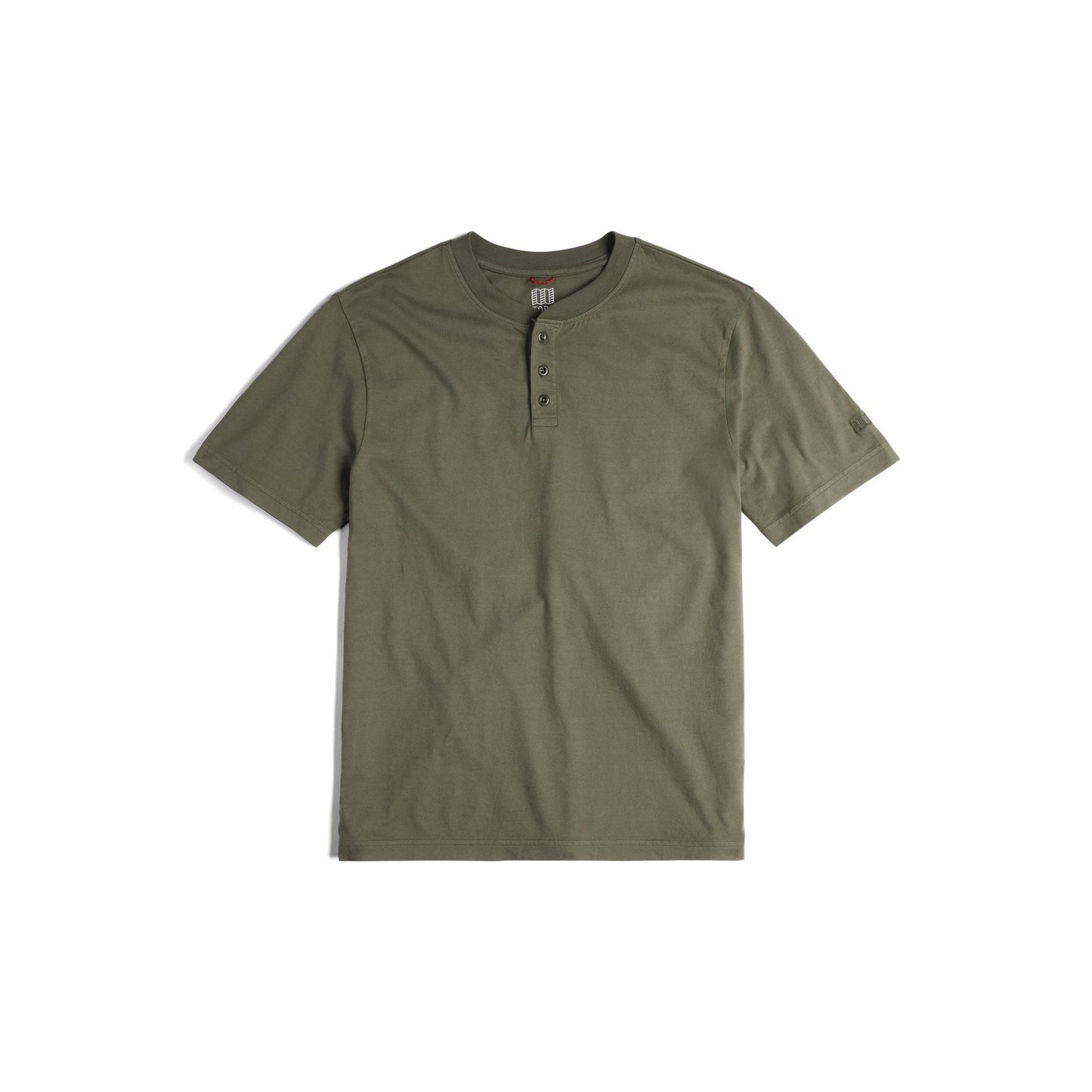 Front View of Topo Designs Dirt Henley Short Sleeve - Men's in "Beetle"