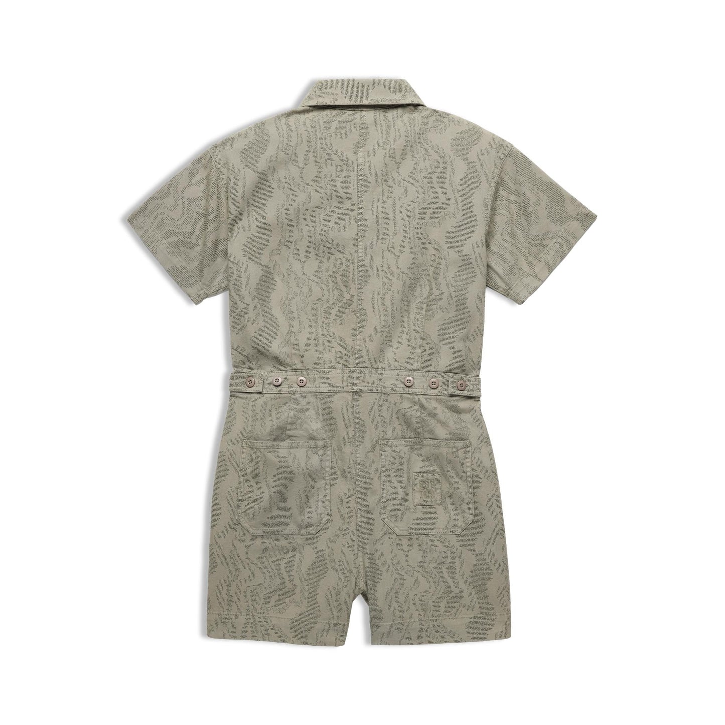 Back View of Topo Designs Dirt Romper - Women's in "Dried Sage River Bed"
