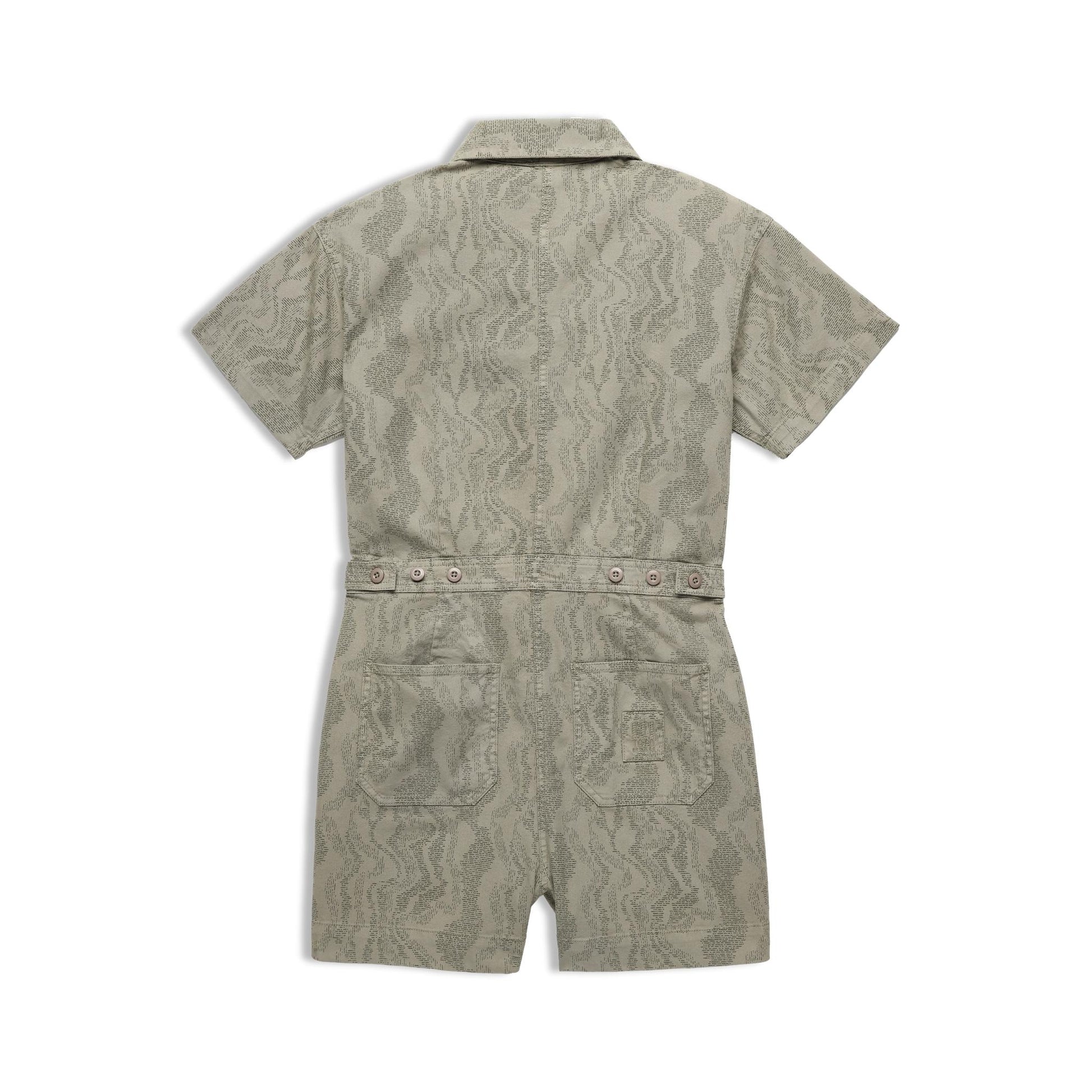 Back View of Topo Designs Dirt Romper - Women's in "Dried Sage River Bed"